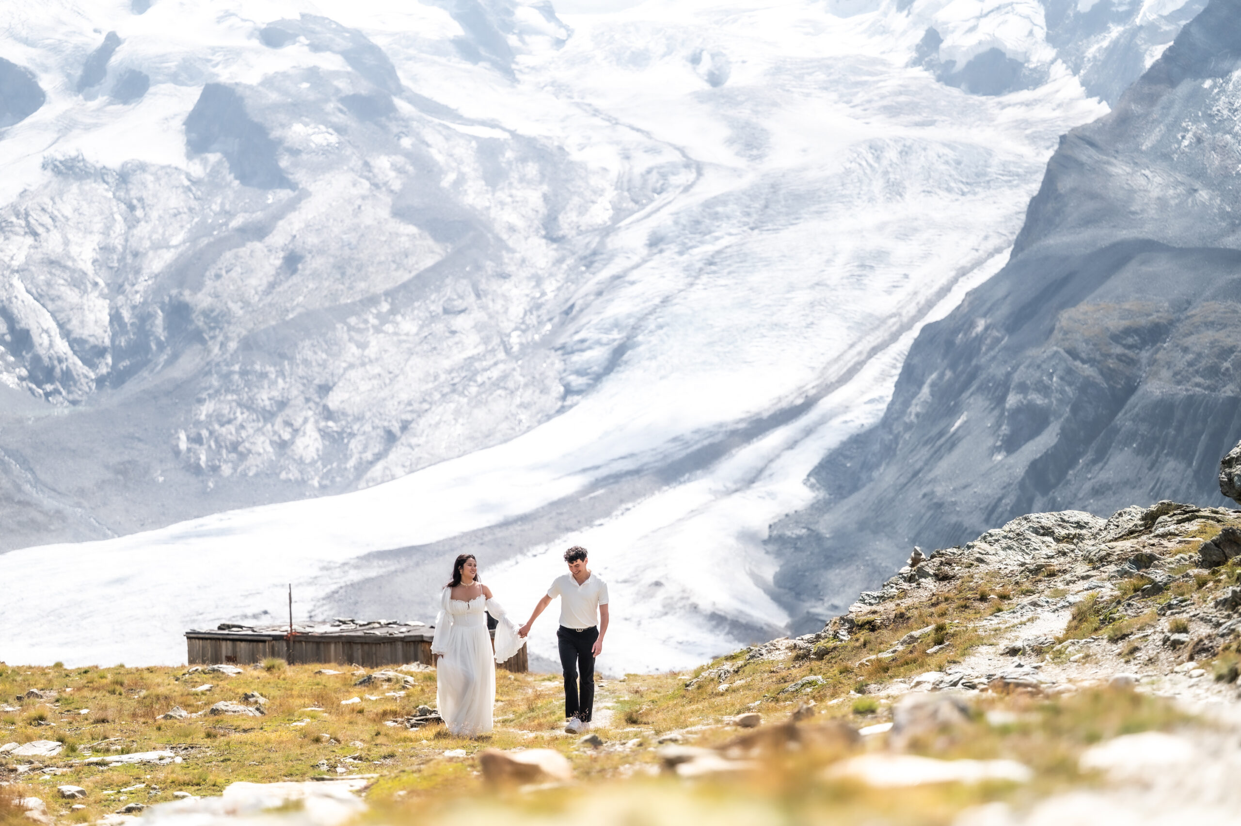 Pre-wedding couple glacier view Zermatt
