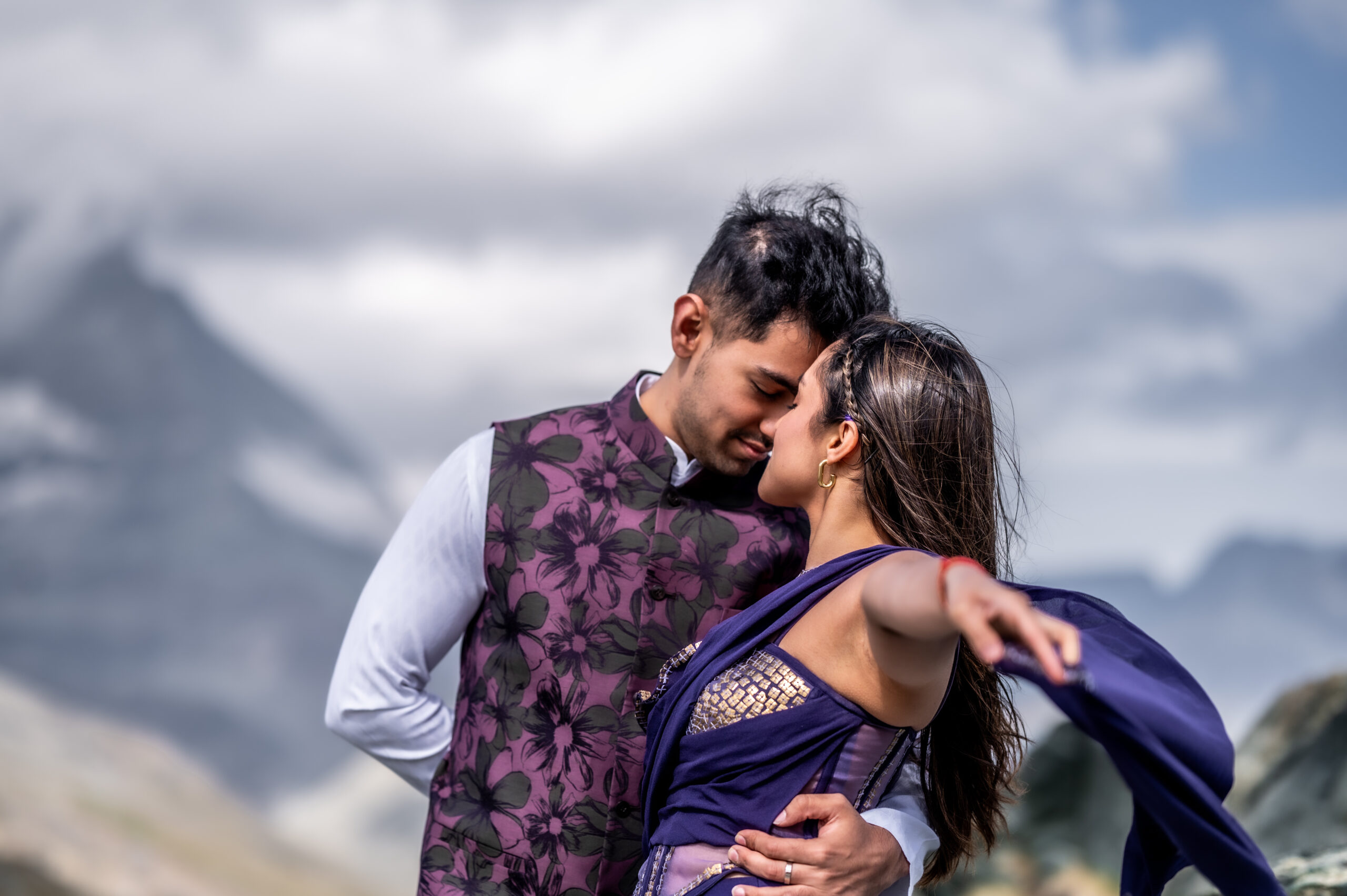 Pre-wedding couple in traditional dress Zermatt